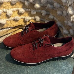 Women’s Red Suede Oxford Shoes Zero Gravity